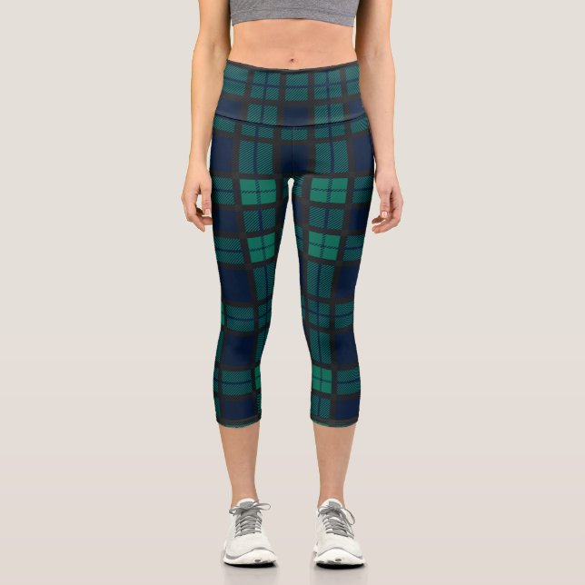 Leggings Capri Tartán Clan Black Watch Plantado Blue Green Checkp (Anverso)