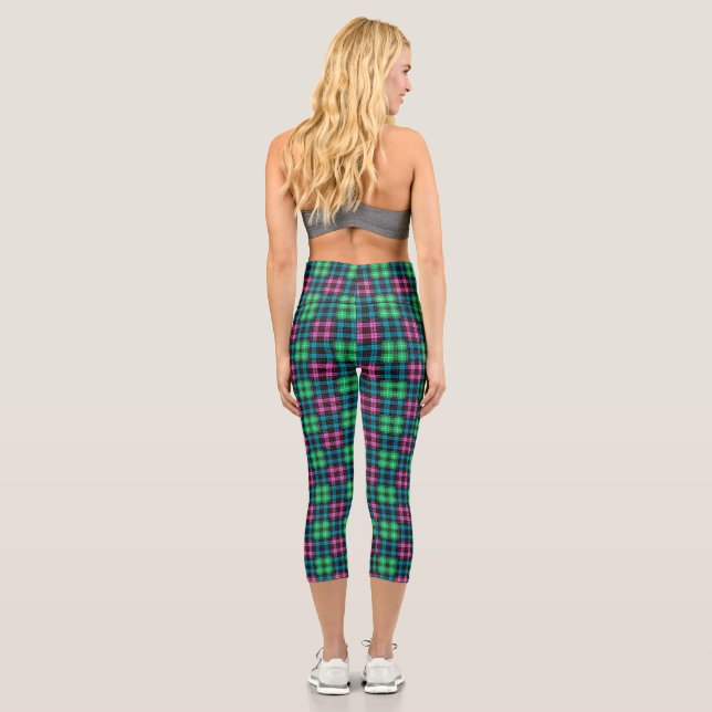 Leggings Capri Tartán coloca las piernas en azul, verde y rosa -  (Reverso)