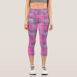 Leggings Capri Tartan personalizado de caballo rosa púrpura prepp