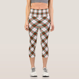 Leggings Capri Tartan Stuart / Stewart blanco rojo verde a cuadro