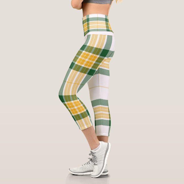 Leggings Capri Tartán verde y amarillo Capris de alto nivel (Izquierda)