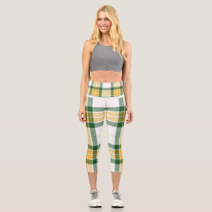 Leggings Capri Tartán verde y amarillo Capris de alto nivel