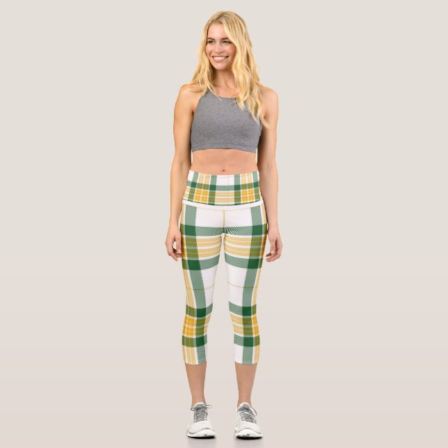 Leggings Capri Tartán verde y amarillo Capris de alto nivel (Anverso)