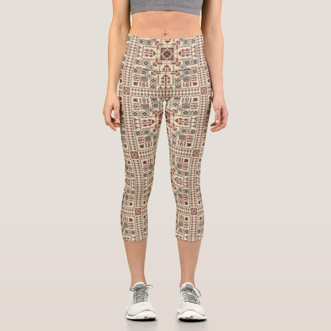 Leggings Capri Tatreez pattern, beige geometric ornament (Anverso)