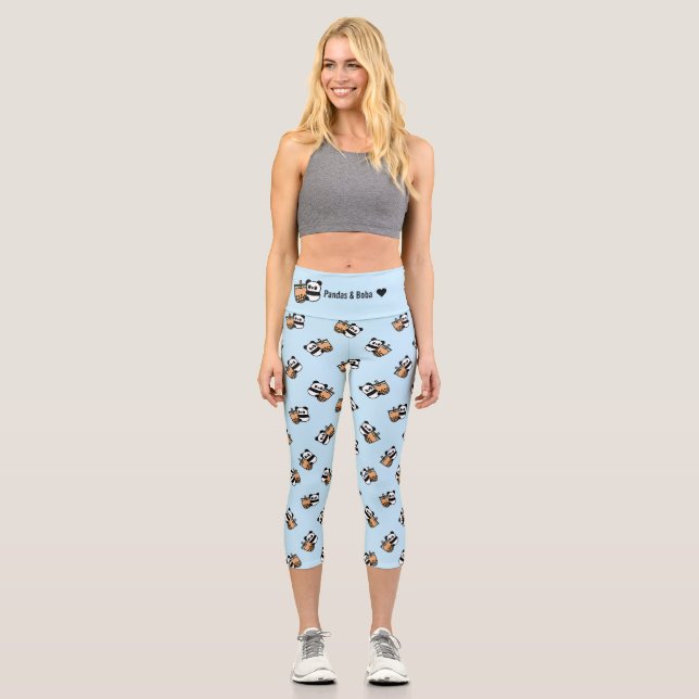 Leggings Capri Té de burbuja y oso panda personalizados (Anverso)