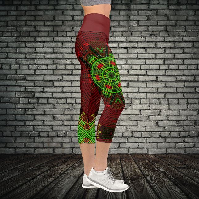 Leggings Capri Tejer Mandala rojo y verde (Subido por el creador)