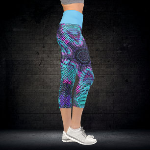 Leggings Capri Tejer Mandala rosa azul y púrpura