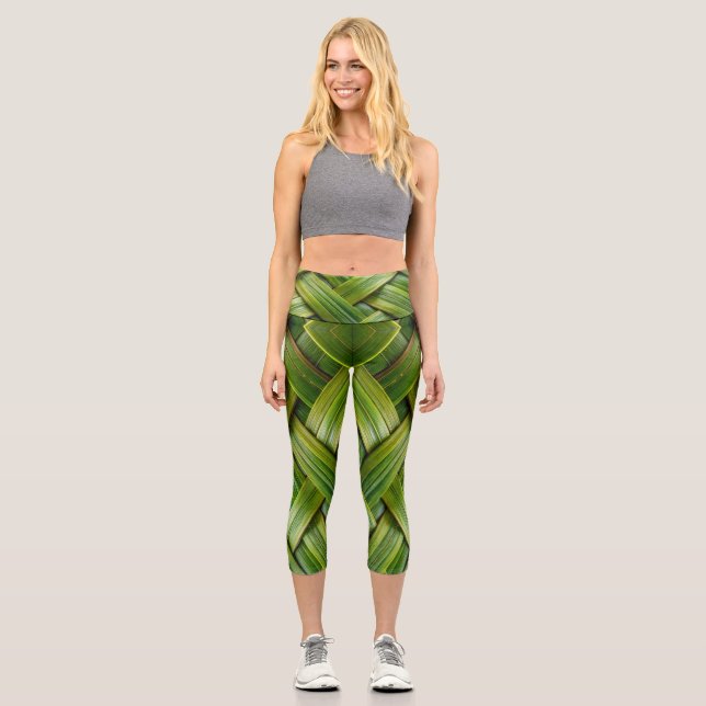 Leggings Capri Tejido de bambú fresco verde (Anverso)