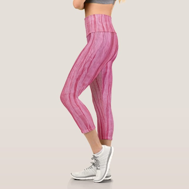 Leggings Capri Tejido de crepe rosado arrugado (Izquierda)