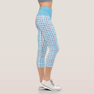 Leggings Capri Tejido Tartán Tartán patrón blanco de color marrón