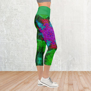 Leggings Capri Tejidos Mandala Azul rosa y Verde