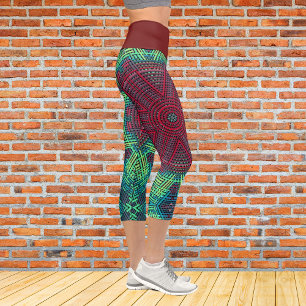 Leggings Capri Tejidos Mandala Azul verde y rojo