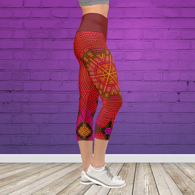 Leggings Capri Tejidos Mandala Rojo Rosa y Amarillo (Subido por el creador)