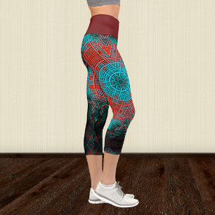 Leggings Capri Tejidos Mandala Rojo y Azul