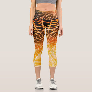 Leggings Capri Tela de Araña Naranja Negra Espeluznante y Tenebro