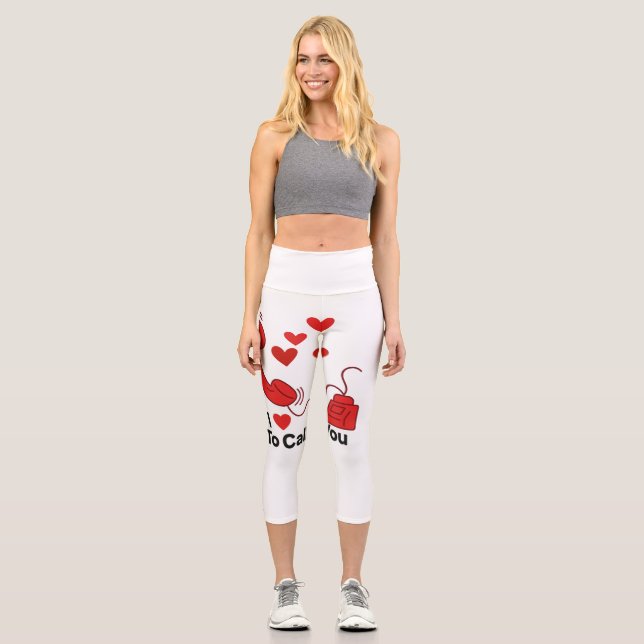 Leggings Capri Teléfono rojo de amor - Ilustracion de llamadas re (Anverso)