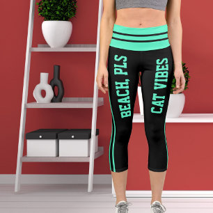 Leggings Capri Tema de gato Mascota de banda negra verde personal