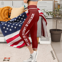 Leggings Capri Tema del gato con estilo de comic de divertido roj