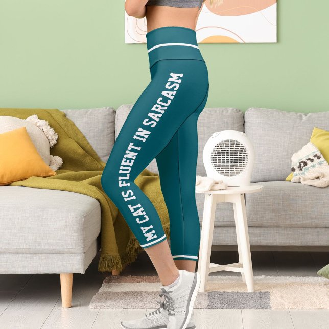 Leggings Capri Tema del gato con estilo de comic Verde azulado y  (Subido por el creador)