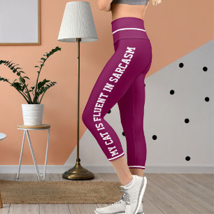 Leggings Capri Tema del gato de estilo cómico de Wine Blanco pers