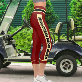 Leggings Capri Tema del Mascota del gato de crema negra profunda 