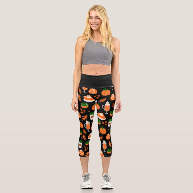 Leggings Capri temporada de café de calabaza feliz (Anverso)