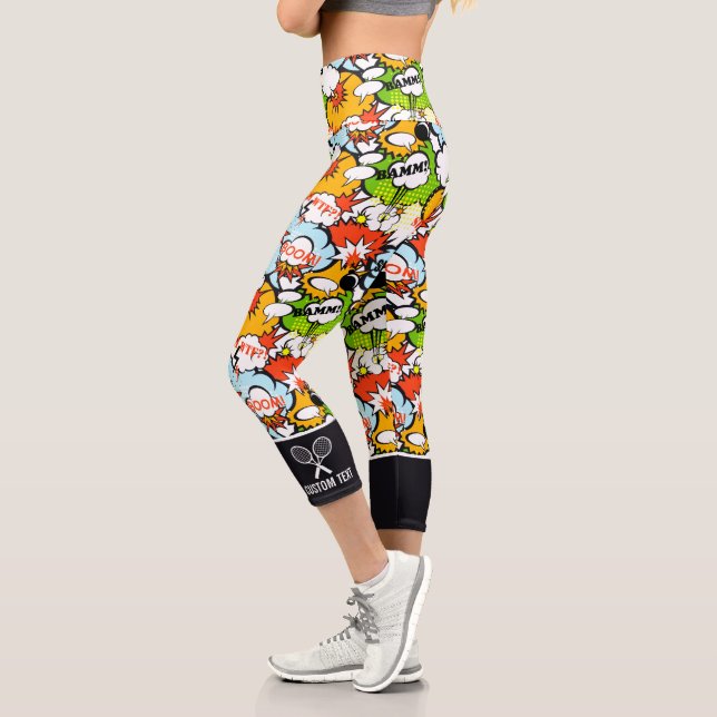 Leggings Capri Tennis Design Super Hero Pop Art Funny Custom (Izquierda)