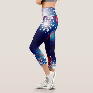 Leggings Capri Tennis Racks Patriótico Fireworks Personalizado Te