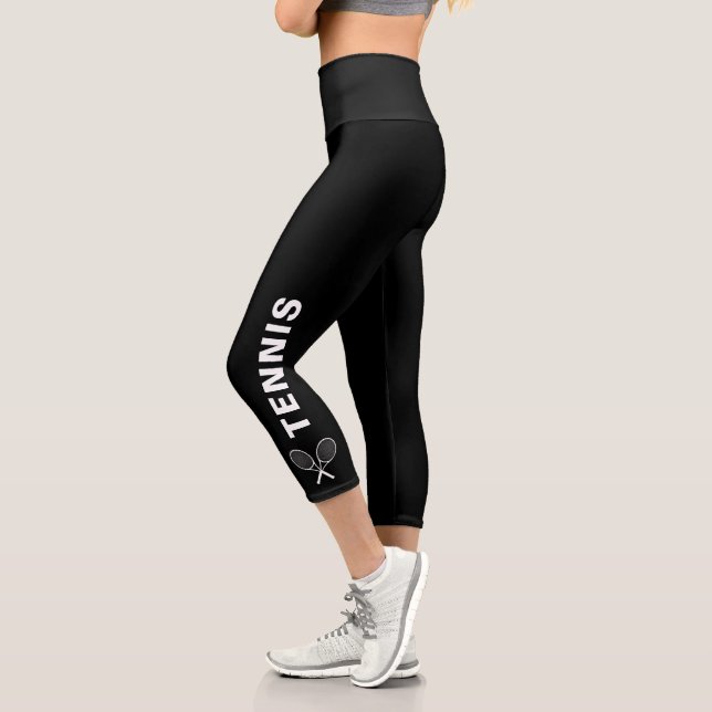 Leggings Capri Tennis Racquet Personalizado Texto o nombre de equ (Izquierda)