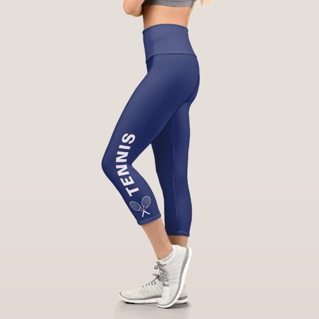 Leggings Capri Tennis Racquet Personalizado Texto o nombre de equ (Izquierda)