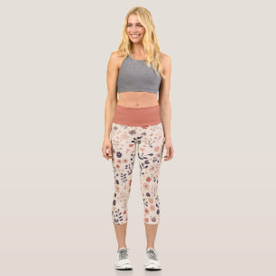 Leggings Capri Terracota Beige Morado Boho Florales Acuarela