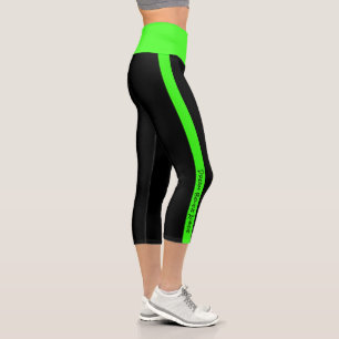 Leggings Capri Texto personalizado Bandas verdes neonesas negras