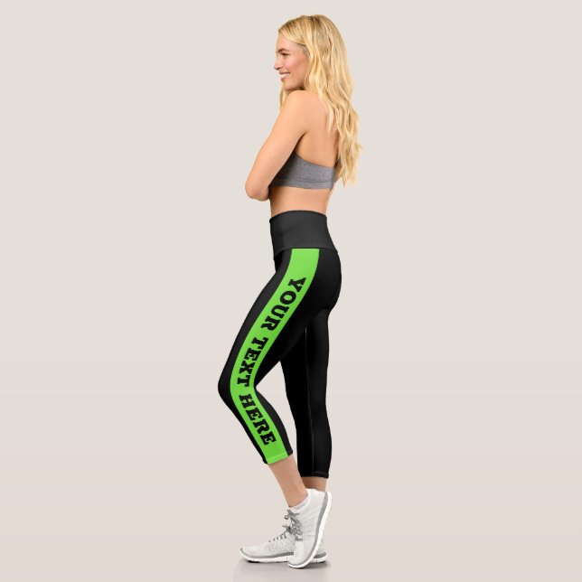 Leggings Capri Texto Personalizado de franjas verdes (Izquierda)