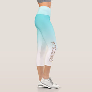 Leggings Capri texto personalizado Fondo de degradado blanco azul