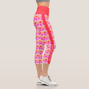 Leggings Capri Texto personalizado Girasol Neon Floral rosa