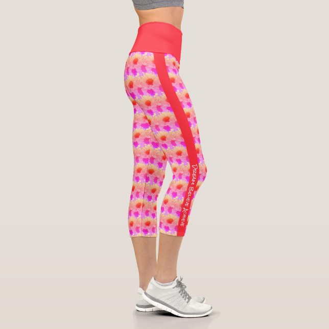 Leggings Capri Texto personalizado Girasol Neon Floral rosa (Derecha)