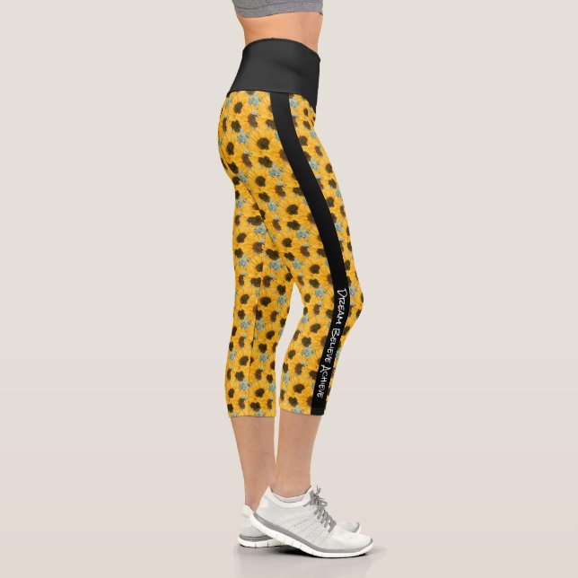 Leggings Capri Texto personalizado Giro floral floral flor negro  (Derecha)