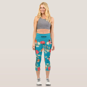 Leggings Capri texto personalizado l Patrón azul adorable l Cuto 