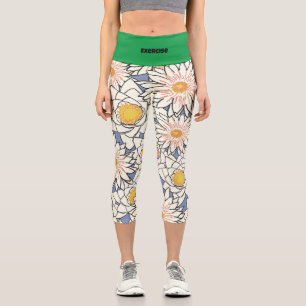 Leggings Capri texto personalizado Moderno vibrante Verde y flora