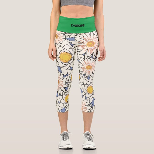 Leggings Capri texto personalizado Moderno vibrante Verde y flora (Anverso)