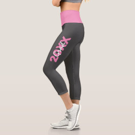 Leggings Capri Texto rosa y blanco moderno sobre graduación gris