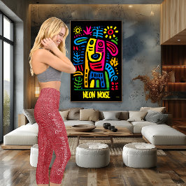 Leggings Capri Textura de lino rojo brillante | Patrón de tela mo