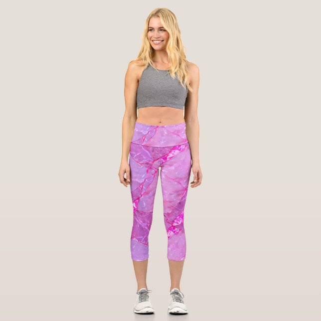 Leggings Capri Textura de mármol rosa, efecto de mármol (Anverso)