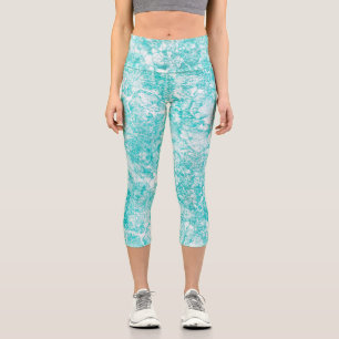 Leggings Capri Textura de Mint Blue & White Marble