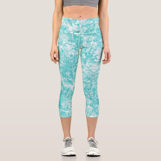 Leggings Capri Textura de Mint Blue & White Marble (Anverso)