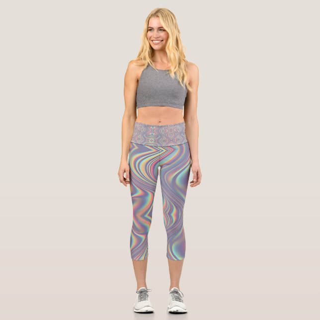 Leggings Capri Textura de remolino holográfico iridiscente (Anverso)