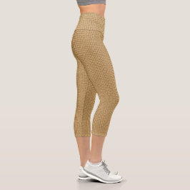 Leggings Capri Textura de tela de arpillera de yute natural sin c