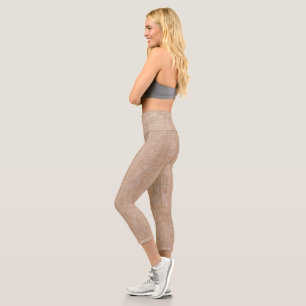 Leggings Capri Textura de tela de lino tejida en beige natural cá