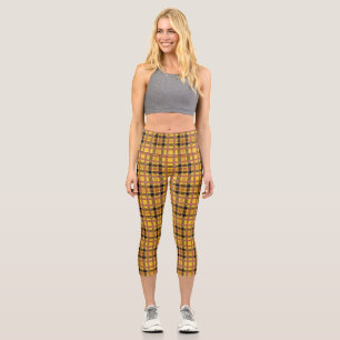 Leggings Capri Textura de tela trabajada Patrón de rayas marrones