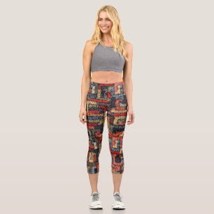 Leggings Capri Textura geométrica bordada, étnica